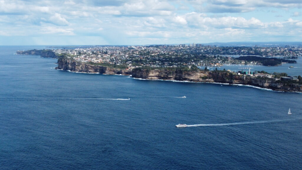 Drone shot looking South over South Head and Vaucluse to Bondi taken from North Head Manly